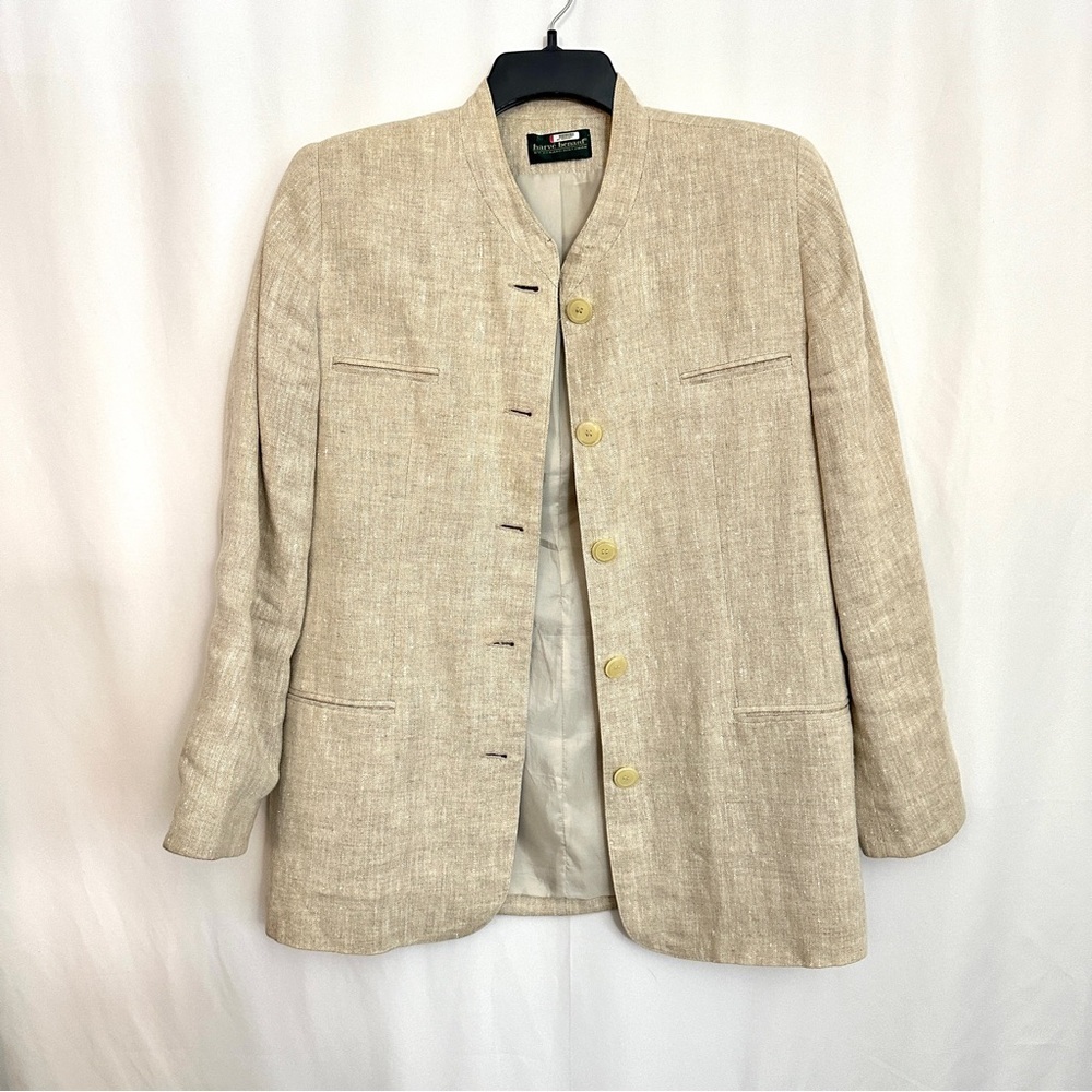 Harve Benard Women’s Linen Beige Cream Color Button Down Jacket Blazer sz L
